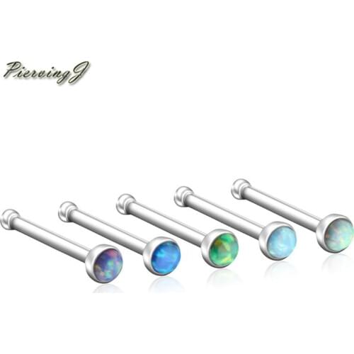 PiercingJ 20G Stainless Steel Round Opal Nose Rings Studs Body Piercing Jewelry