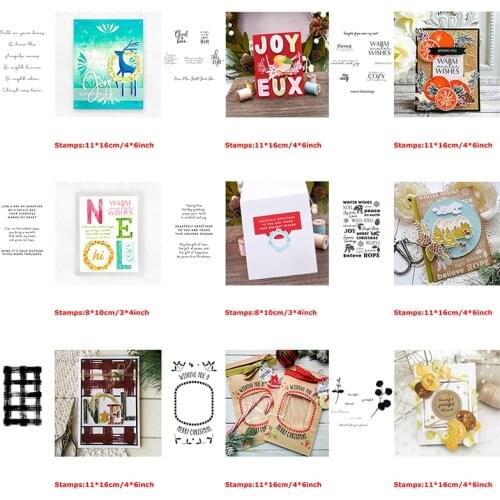 3*4/4*6 inch Clear Stamps Cursive Handwriting English Warm Wishes Words Christmas Blessing Foliage Lattice Frame 2020 DIY #22