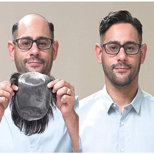 Full PU Super Natural Mens Hair Replacement Unit Silky Hair System Toupee Real European Hair Injection Poly Skin Straight