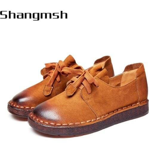 Spring shoes women flats 2020 new style flower genuine leather shoes for female flat hook loop casual shoes woman 7210