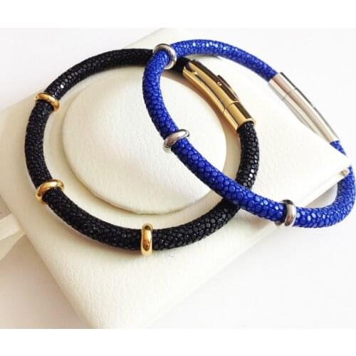 High End Black Blue Stingray Leather Bracelet For Men Jewelry 2017 Luxury Stingray Bangle