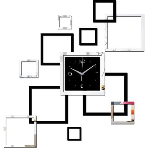 New promotion real home decoration mirror watch wall clock clocks living room modern 3d quartz needle acrylic