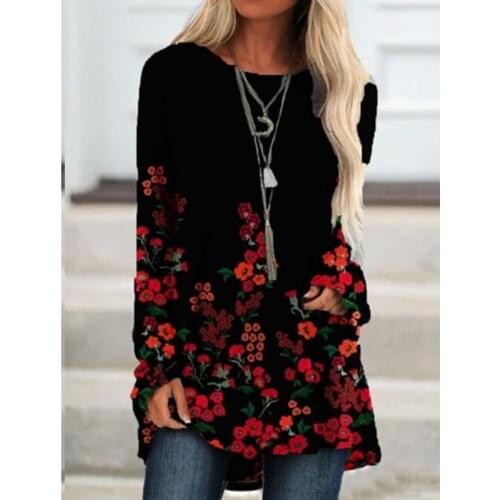 3D Floral Print Top Women Blouse shirt Long Sleeve Casual O-Neck Long shirts New Vintage Spring Clothing Big Size Streetwear