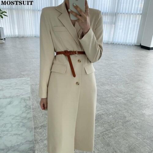 Workwear Chic Single-breasted Women Long Blazer Jacket 2021 New Winter Vintage Full Sleeve Slim Female Solid Suit Coats Outwear