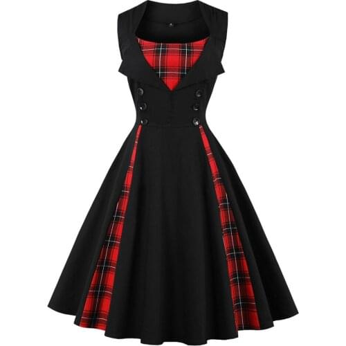 Red Retro Robe Party 50S Dress Hepburn Patchwork Women Kleid Gothic Style Pin Up Rockabilly Swing Dresses Mujer Moda