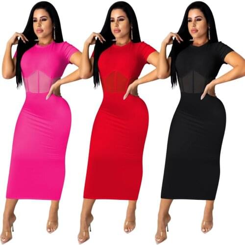 Echoine Casual O-Neck Women Evening Party Dress Sexy Bodycon Mesh Patchwork See Through High Split Slim Female Long Maxi Vestido