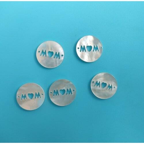 30pcs Natural 15mm MOM Hollow Letter Shape Pearl shell Beads Round MAMA Letter Mother of Pearl shell for DIY Jewelry