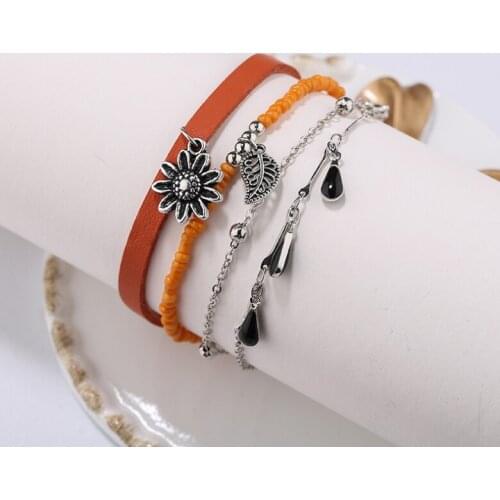 4pcs/set Handcraft Boutique Fashion Multilayer Crystal Stone Beads Strand Bracelets Bangles Pulseras Boho Mujer
