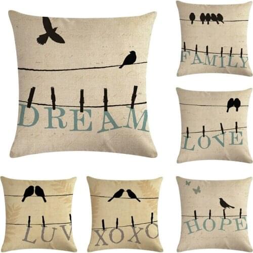 45*45cm Cushion Cover Pillow Case wire Branches Love Pillowcases Bird Gifts Black Swallow Throw Pillow Cotton