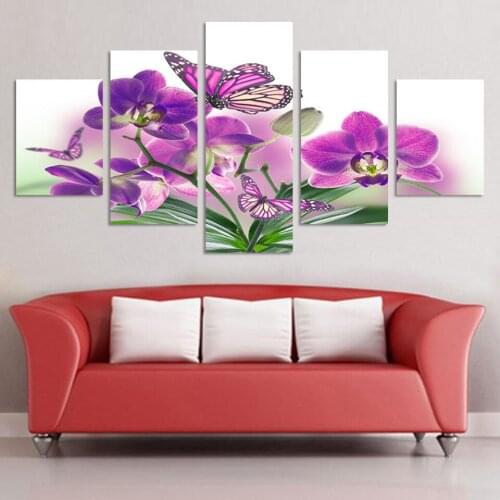 5 pieces of wall art abstract modern mural purple flowers home decorative art painting on the canvas prints