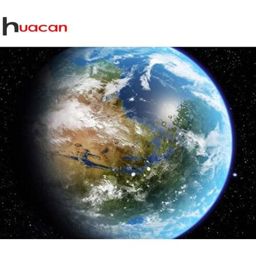 Huacan Diy Diamond Painting Earth House Decoration Mosaic Embroidery Planet Scenery Diamond Art
