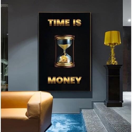 Interior Decoration of Study and Office Motivational Quote Posters And Prints Wall Art Canvas Painting Time is Money Decor Home