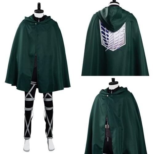 Anime Attack on Titan Cosplay Shingeki no Kyojin Scouting Legion Uniform Suit Hooded Green Cape