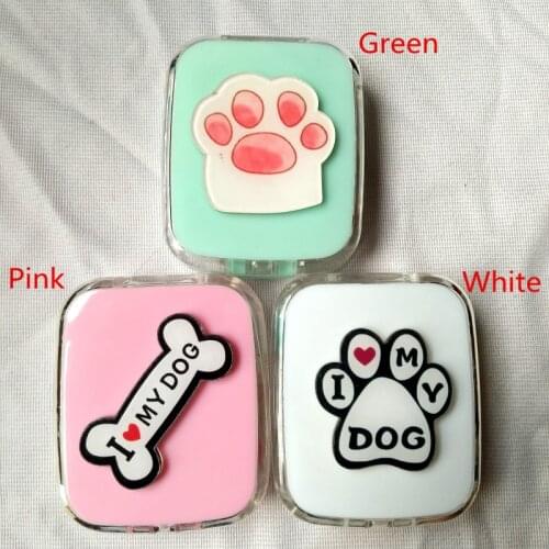 LIUSVENTINA DIY Acrylic Cute Dogs Palm Cats Claw Contact Lens Case with Mirror Box Container for Color Lenses Gift for Kids