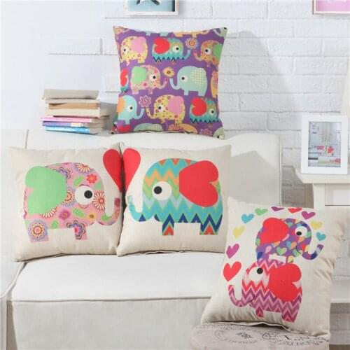 Hap-deer linen cottom Printed Cushion for Sofa Car Seat animal Elephant housewarming gift Throw Pillow retro Home Decorative y
