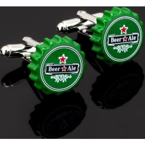 Fashion brand mens shirts Green printing Cufflinks Cuff entertainment round beer cap friends gifts wholesale and retail