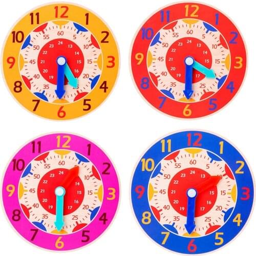 Cartoon Children Montessori Wooden Clock Toys Adjustable Time Hour Minute Second Cognition Clocks Toy Children Teaching Tool