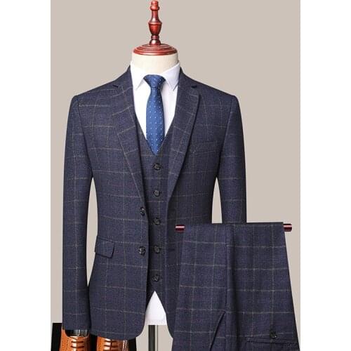 2021 Mens Spring New Suit Suit Youth Slim Plaid Business Suit Three Pieces