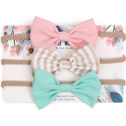 Boutique 10sets 3in1 Fashion Cute Striped/Dot Bow Nylon Headbands Solid Kawaii Bowkont Hairbands Princess Hair Accessories
