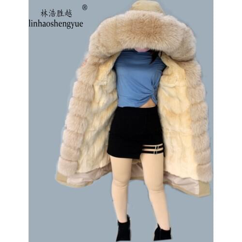 Linhaoshengyue New fox fur collar to overcome jacket female long coat female winter coat liner coat rabbit fur