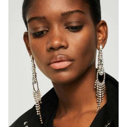 2020 New ZA Crystal Chain Dangle Long Earrings For Women Trendy Jewelry Wedding Statement Geometry Tassel Drop Earrings