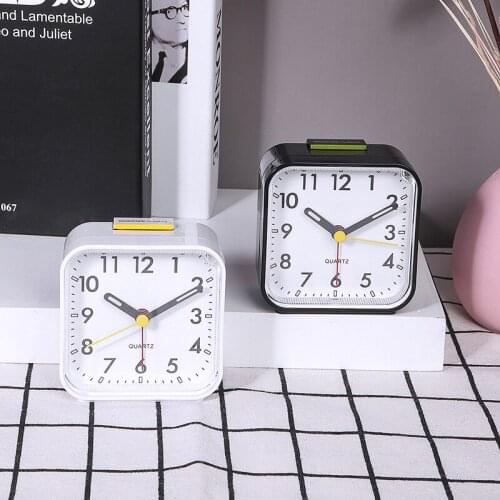 New Creative square small alarm clock Student Bedside desk alarm clock Plastic Luminous Needle Quartz clock Mini Portable Decor
