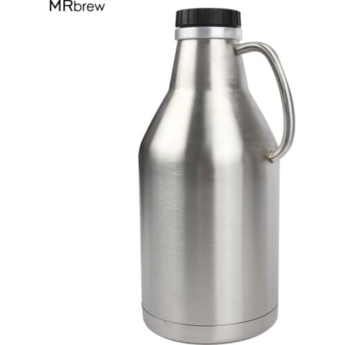 304 Stainless Steel Growler Jug Single Wall Holds 64oz 2 Liters Beer Durable Handle for Easy Holding and Pouring