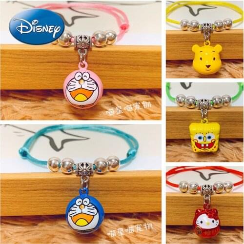 Disney Mickey Pet Bell Collar Hand-woven Cute Cat Collar Cat Necklace Dog Collar Anti-lost Neck Jewelry Dog