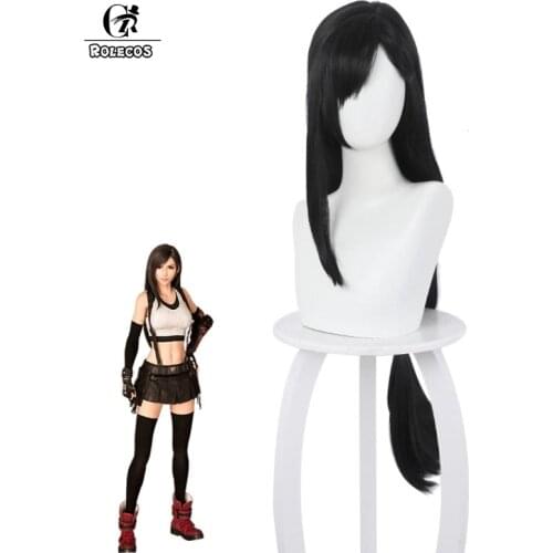ROLECOS Game FF VII Remake Cosplay Wig Tifa Cosplay Tifa Lockhart Long Wig 90cm Headwear Synthetic Hair Straight Wig