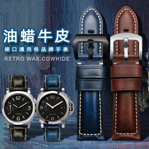Suitable for Panerai / CITIZEN / fossil / breitling leather watch with vintage leather mens watch with 22mm 24mm 26mm