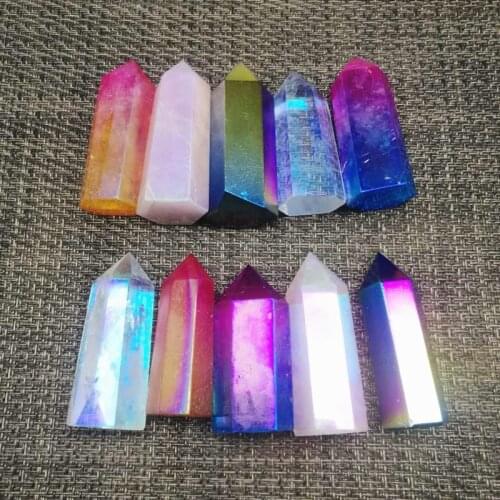 Natural crystal wand point multicolor aura quartz stones minerals crystal reiki healing modern home decor