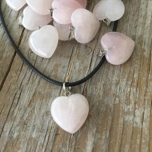 Pink Quartz Heart Necklace Polished Pendant Jewellery Natural Crystal Healing Unique Unisex Birthday Gift Gemini June Cancer