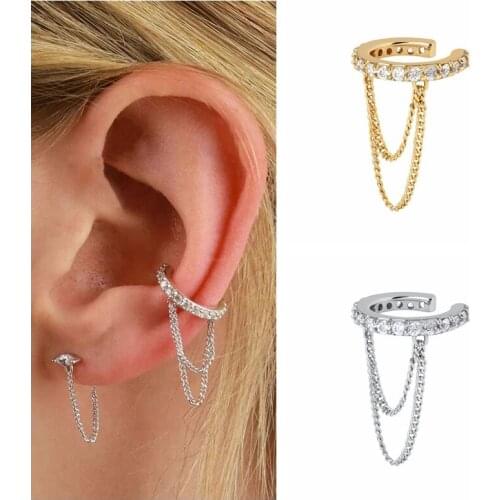 1PC 24K Gold-Plated/Silver European and American Hiphop Punk Ear Cuff Earrings Zircon Pendientes Clip Earring Jewelry for Women