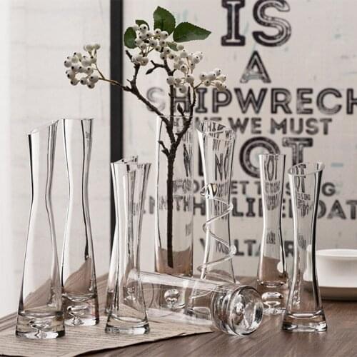 Morden Fashion Creative Tabletop Glass Vase Desk Slant Flat Mouth Flower Vase Transparent Terrarium Decor Home Accessories