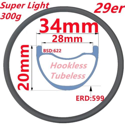 34MM Width Super Light MTB Bicycle Wheel Rims 29er Carbon Mountain Bike Wheel Rims High Quality MTB Carbon Rim