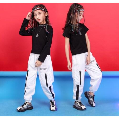 Children Hip Hop Clothing Sweatshirt Black Shirt Top Crop Casual Pants For Girl Jazz Dance Costume Ballroom Dancing Clothes Wear