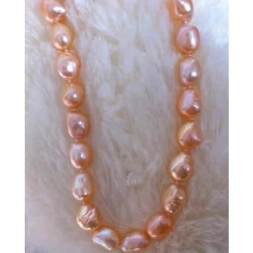 18" 13-16mm natural south sea gold pink baroque pearl necklace 925silver