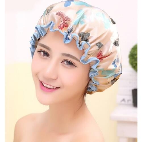 Butterfly Women Shower Cap Waterproof Shower Hair Cap Double Layer Bathing Cap Hat Randomly Color Bathroom Accessories