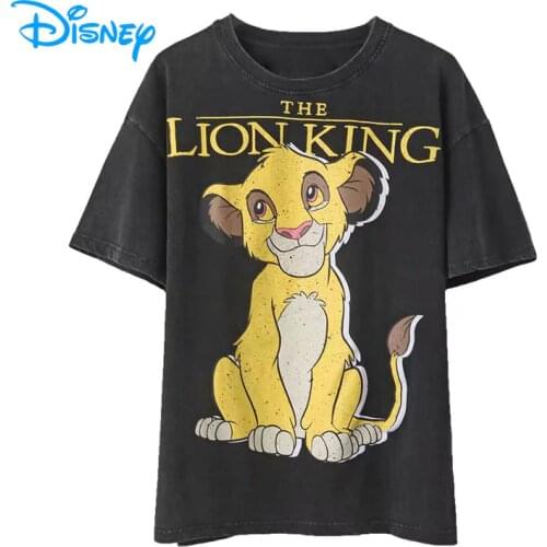 Disney Women T Shirt The Lion King Simba Mickey Summer Short Sleeve O-Neck Casual Cartoon Tshirt Tee Lady Girls Female Tops