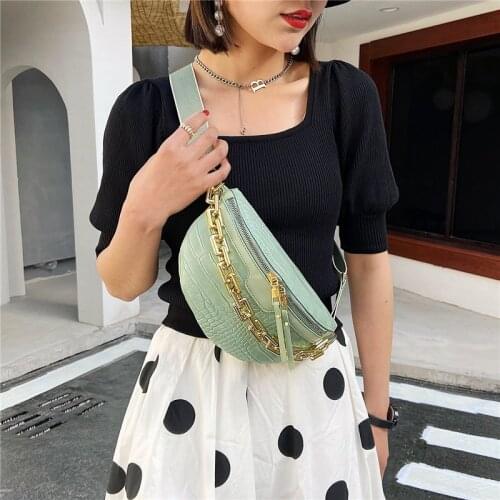 Crocodile Pattern Women Waist Bag Fashion Chain Fanny Pack Chest Bag Small Saddle