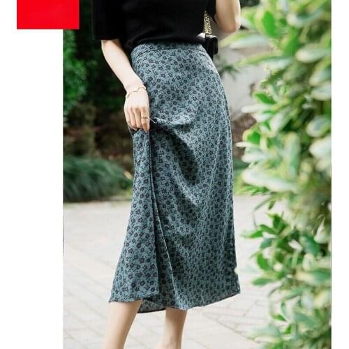 2021 Spring Summer Vintage Floral Print Midi Skirt Women Plus Size High Waist Chiffon A-Line Skirts Jupe Femme Faldas Saia Y380