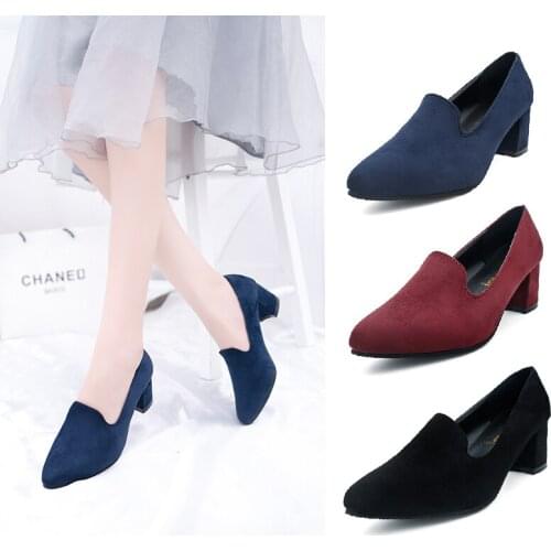 Plus Size Ol Office Lady Shoes Chunky Heels Dress Shoes Woman Pumps High Heels Ladies Shoes Bow Boat Shoes zapatos mujer N7732G
