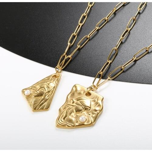 ZMFashion Vintage Bead With Irregular Pendant Necklace For Women Men Stainless Steel Sweather Long Link Chains Jewelry Gifts