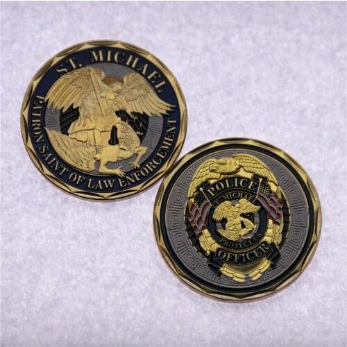 1pcs/lot free shipping St Michael Police Officer Badge Challenge Coin U S Flag Law Enforcement Saint