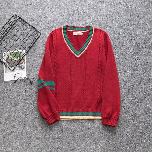 2020 Japanese Jk School Uniform New Cute Red Knitted Sweater College Style Japan Soft Sister Jk Uniforms Pullover Sweater S-XL