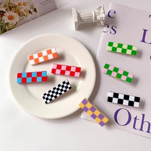 2021 New Acrylic Check Rectangle Hair Clips Sweet Hairpin Cute Girl Bangs Hairpin Heart Clip Headdress Duckbill Clip