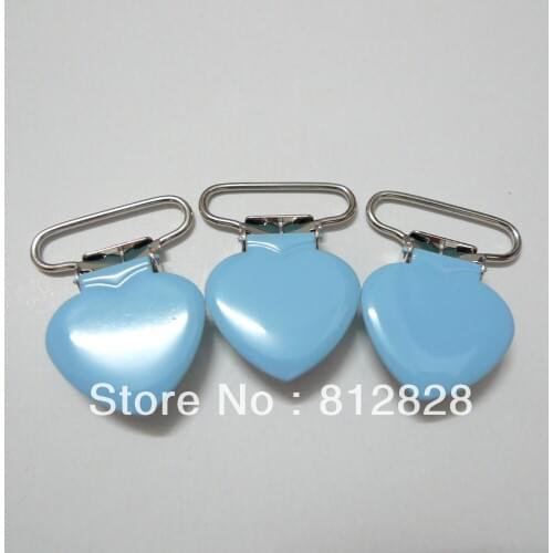 25pcs 1'' 25mm #MD11 Baby Blue Enamel Heart Pacifier Clips
