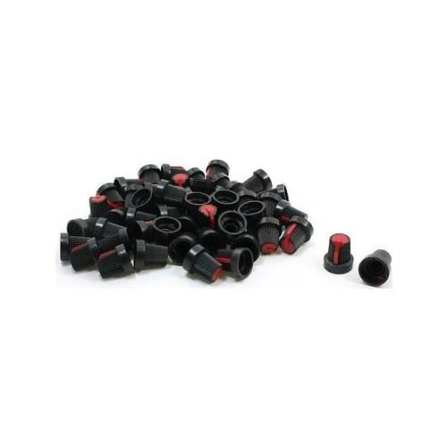 50 Pcs Red Black Plastic Nonslip 6mm 15/64" Shaft Potentiometer Knobs