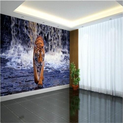 Beibehang Modern photo wallpaper mural painting modern the living room TV backdrop 3d stereo waterfall tiger wall mural