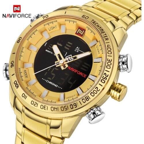 The New NAVIFORCE Mens Analog Quartz WristWatch Luxury Fashion Sports Gold Watches Water Ressistance Stainless Strap Male Watch